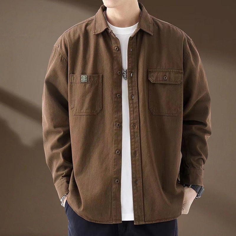 High-end American retro hunting uniform, workwear, long-sleeved shirt, men's spring fashion brand, pure cotton loose casual shirt jacket, men's - Image 1