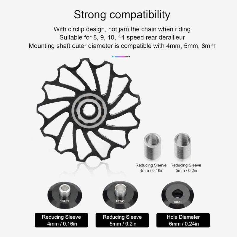 cheekyglo Bicycle Rear Derailleur,Derailleurs, Jockey Wheel Bike Guide Roller Pulley, Ceramic Bearings,Derailleur Pulley Aluminum Jockey Wheel Rea for 7/8/9/10 Speed black - Image 3