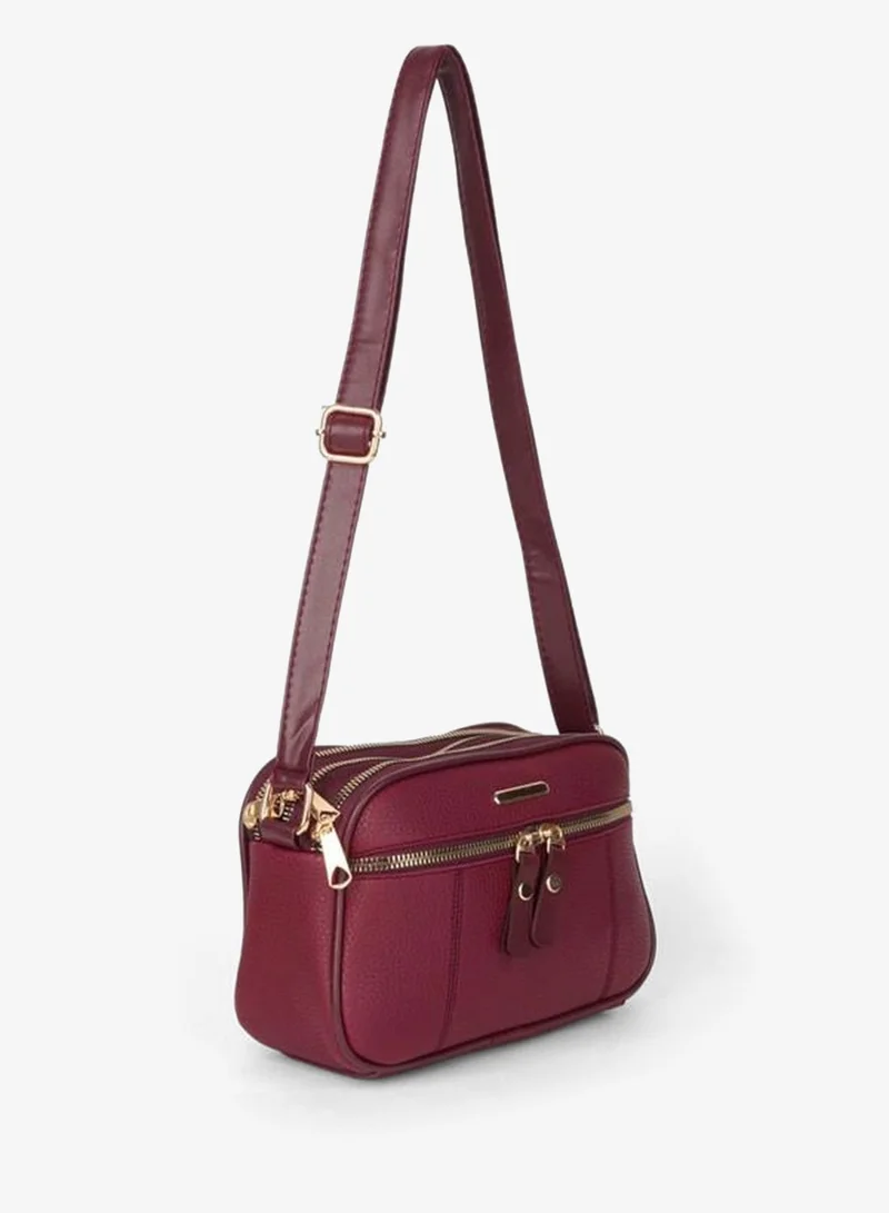 Women’s Squirrel Burgundy 4-Compartment Faux Leather Medium Size Zipper Closure Hand Shoulder Bag.