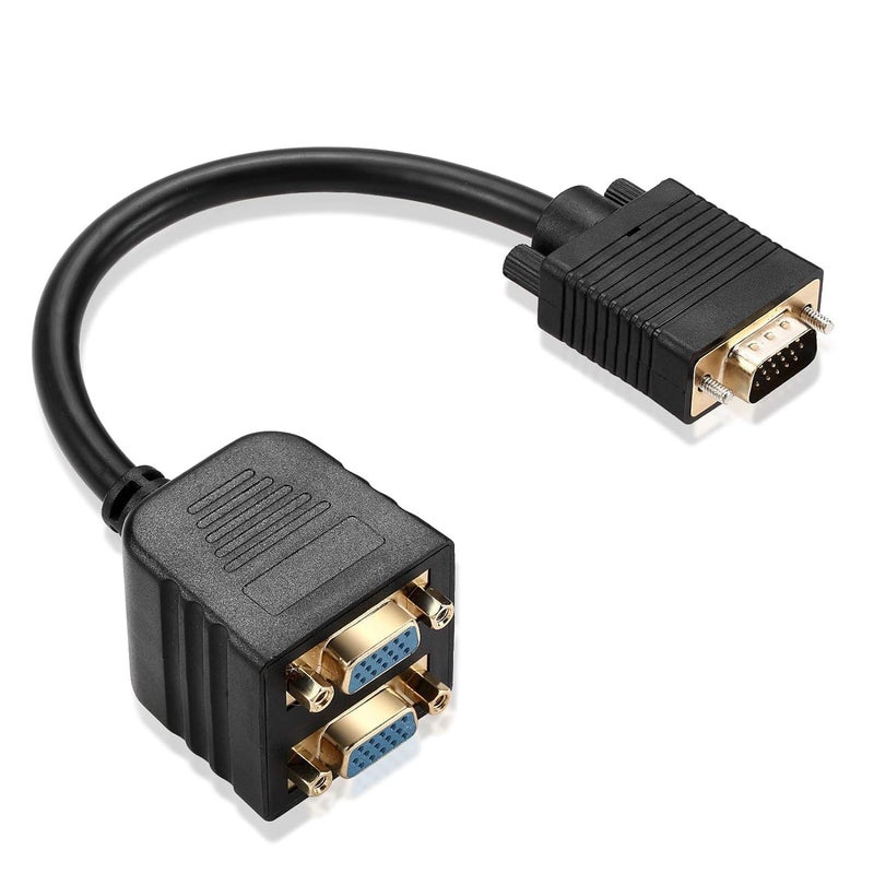 ETZIN VGA Splitter Cable 1 Male to 2 Female Adapter Monitor Y Splitter Cable 25cm Black Can't Connect Two at The Same time TD-1303CC - Image 1