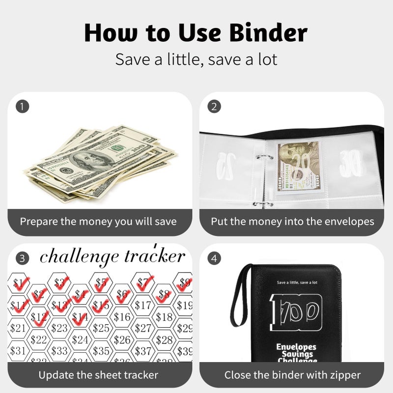 RONMONG 100 Envelope Challenge Binder, 2026 Upgrade 100 Envelopes Money Saving Challenge, Savings Challenges Book with Challenge Tracker to Save $5,050 - Image 3