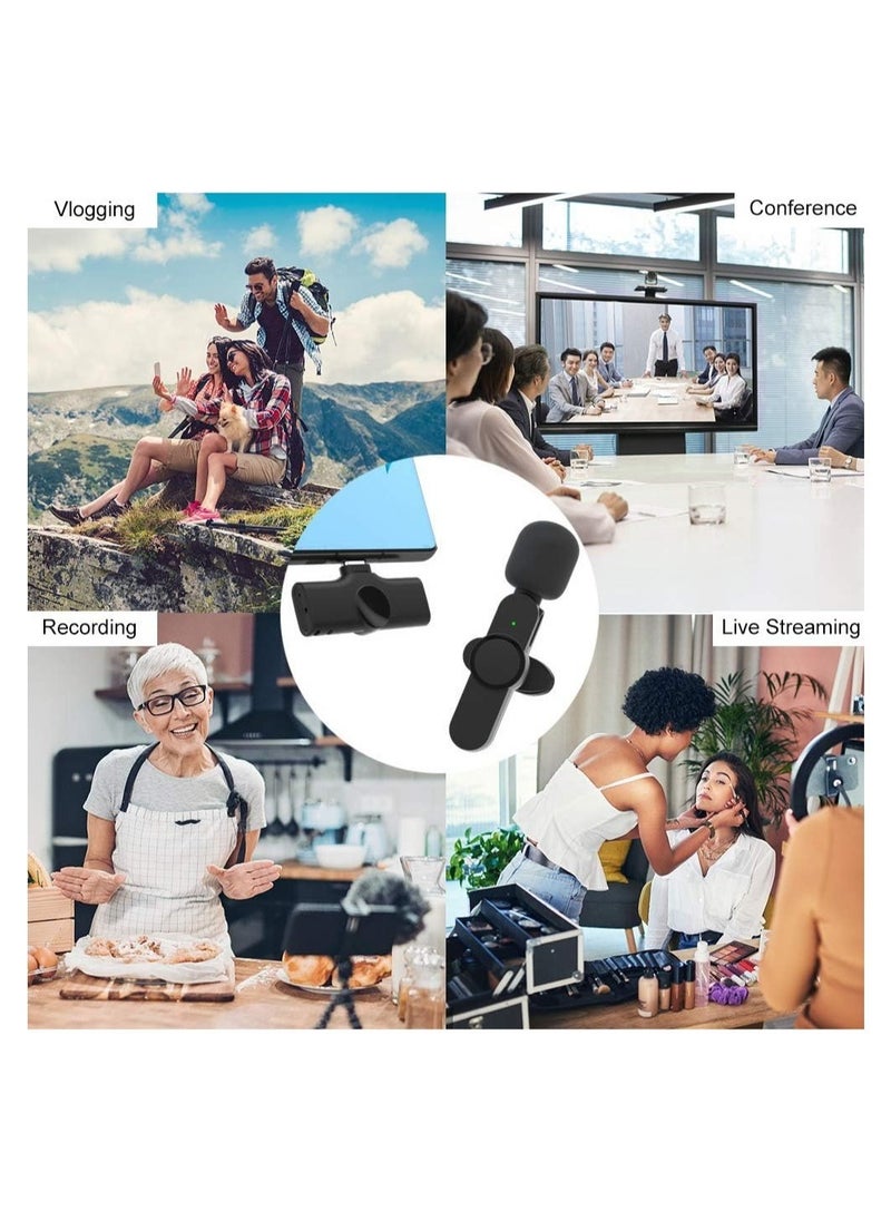 Wireless Lapel Lavalier Microphone for iPhone iPad Recording YouTube Facebook Live Stream Vlog Auto Sync Wireless Mic with 2 Clips