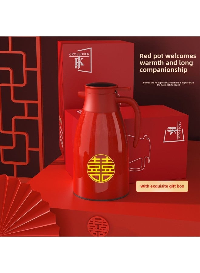 Wedding Special Thermos Bottle Gift Suit Wedding Thermos Bottle For New Couple Household Hot Water Bottle Gift Thermos-Colour:Chinese Red 1l Digital Display Thermos Kettle + Color Box + Handbag + Happy Word-Capacity:2L-1L - Image 3