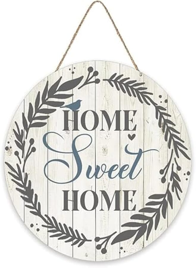 Home Sweet Home Round Wood Wall Sign, Home Front Door Sign, Sweet Home Door Hanger, Front Door Porch Farmhouse Welcome Sign 12x12 Inches