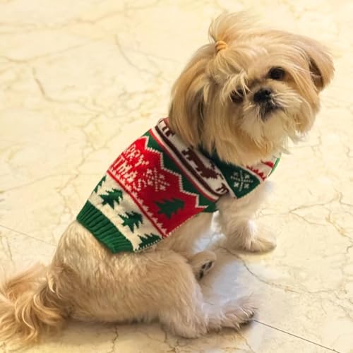 Lulala Christmas Dog Sweater - Soft, Warm & Cozy for Small Dogs & Cats (Green-14Inch) - Image 1