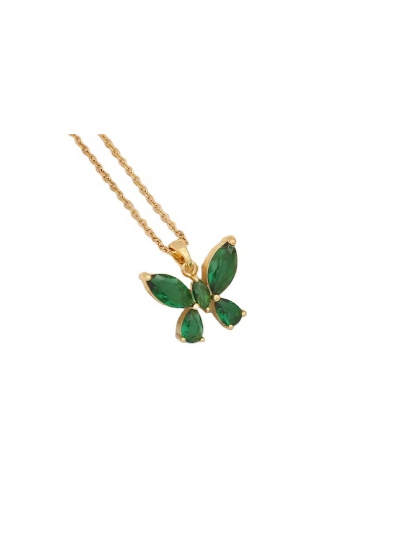 Generic - Green Butterfly Chain Stainless Steel Necklace Simple Lightweight Pendant Necklace Accessories Gifts for Women - Image 1