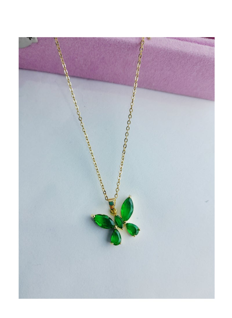 Generic - Green Butterfly Chain Stainless Steel Necklace Simple Lightweight Pendant Necklace Accessories Gifts for Women - Image 1