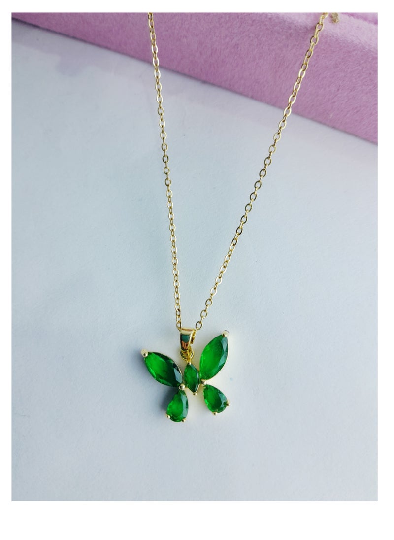 Generic - Green Butterfly Chain Stainless Steel Necklace Simple Lightweight Pendant Necklace Accessories Gifts for Women - Image 1