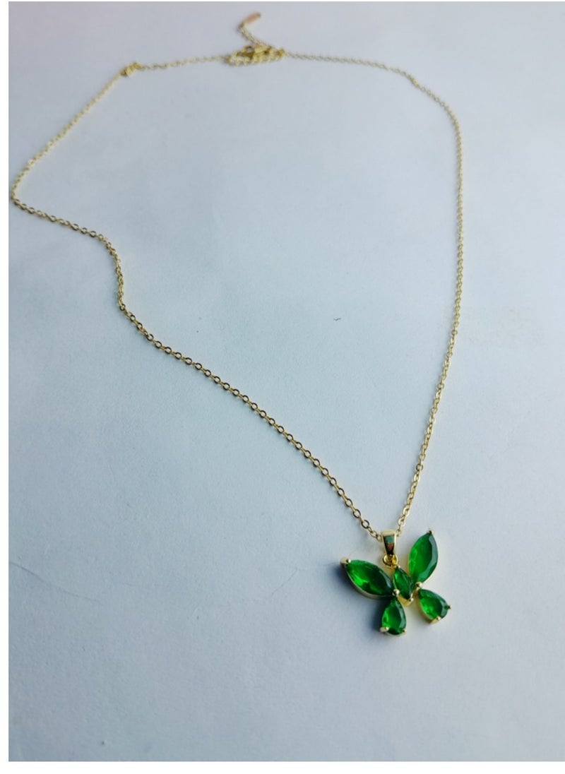 Generic - Green Butterfly Chain Stainless Steel Necklace Simple Lightweight Pendant Necklace Accessories Gifts for Women - Image 1