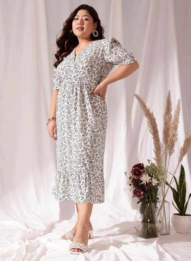 STREET 9 STREET 9 Plus White Midi Dress with Floral Print