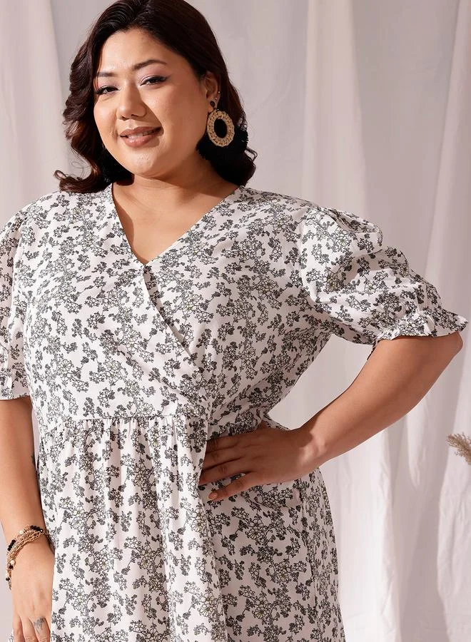 STREET 9 STREET 9 Plus White Midi Dress with Floral Print