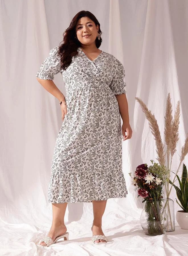 STREET 9 STREET 9 Plus White Midi Dress with Floral Print