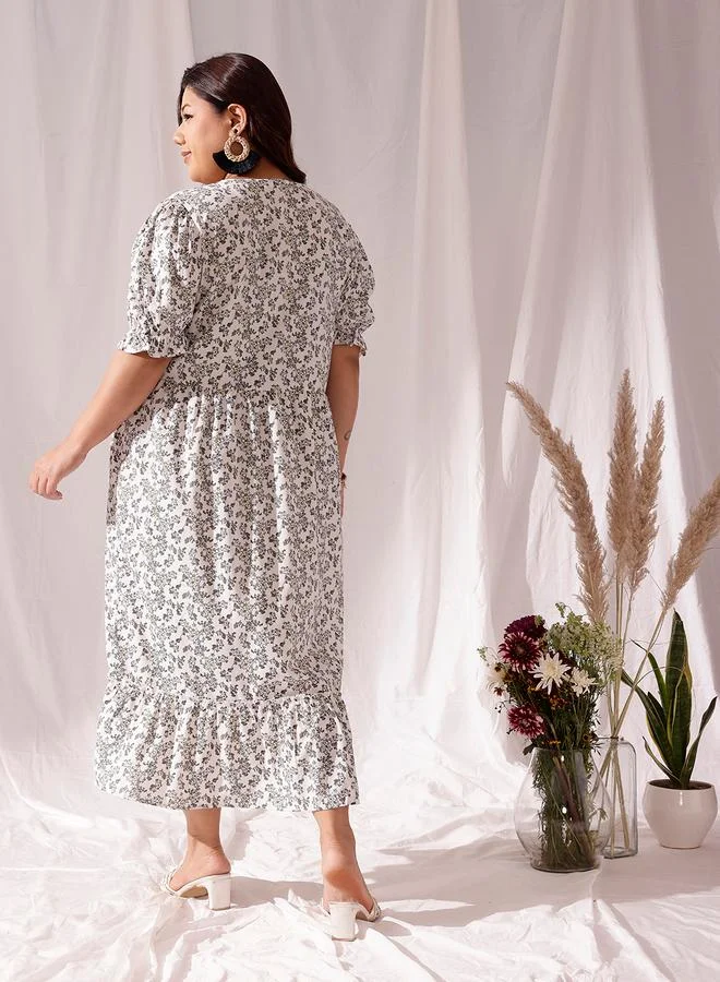 STREET 9 STREET 9 Plus White Midi Dress with Floral Print