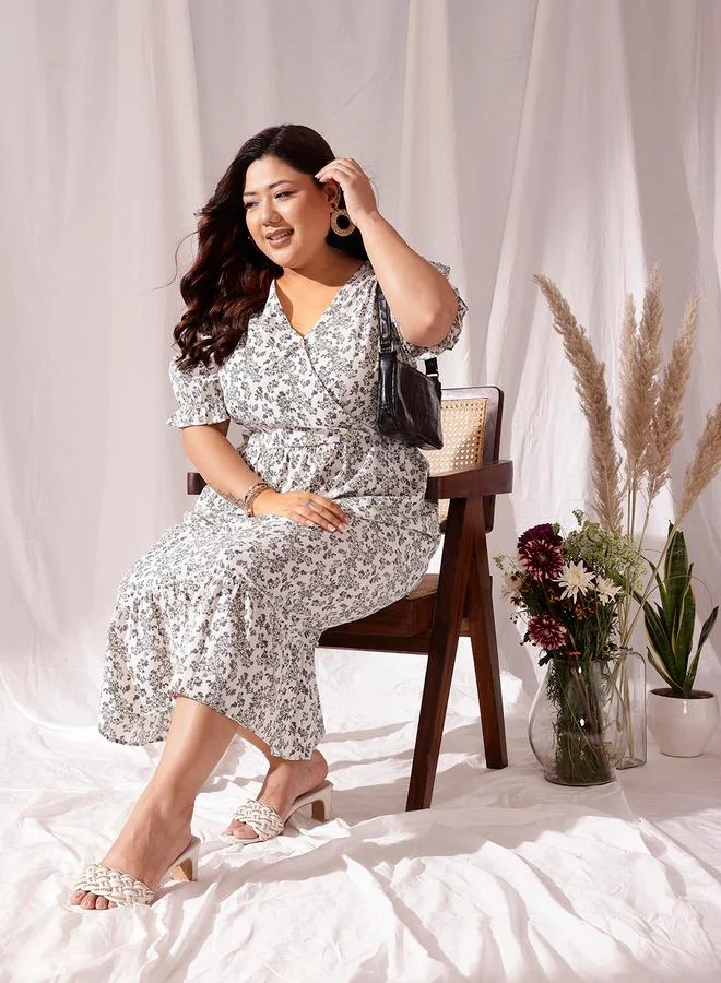 STREET 9 Plus White Midi Dress with Floral Print