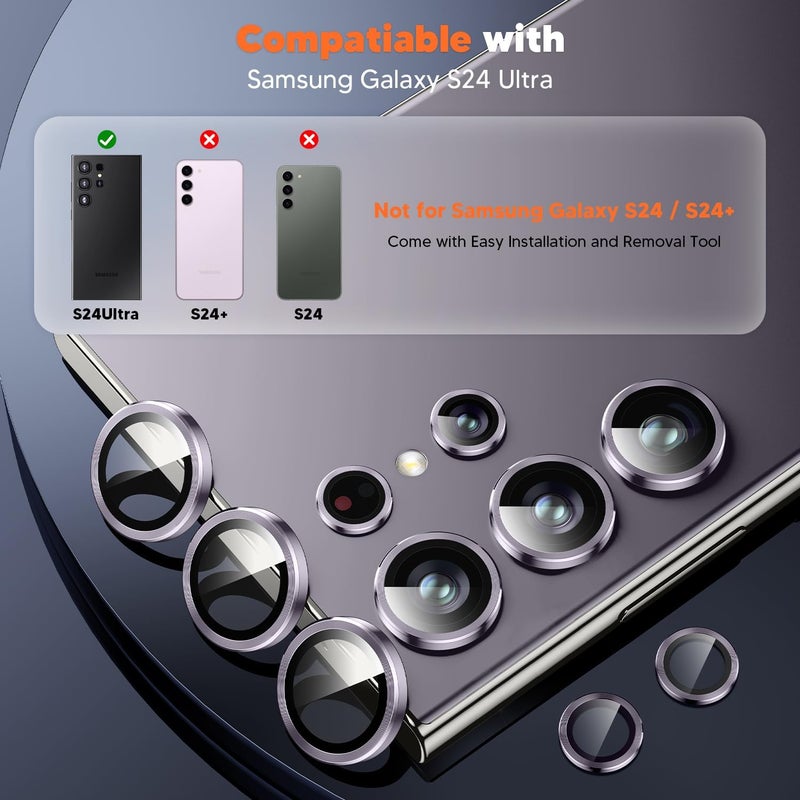 Hoerrye for Samsung Galaxy S24 Ultra Camera Lens Protector, Case-Friendly, Ultra-HD 9H Tempered Glass Screen Protector, Anti-Scratch, Space Titanium Military-Grade Drop Protection, Titanium Violet - Image 2