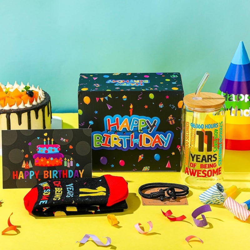 11 Year Old Boy Gifts Ideas 11th Birthday Gifts Baskets for Beautiful Teen Boys Funny Birthday Gift Box with Greeting Card Socks Bracelet Tumbler for Kids Grandson Brother - Image 5