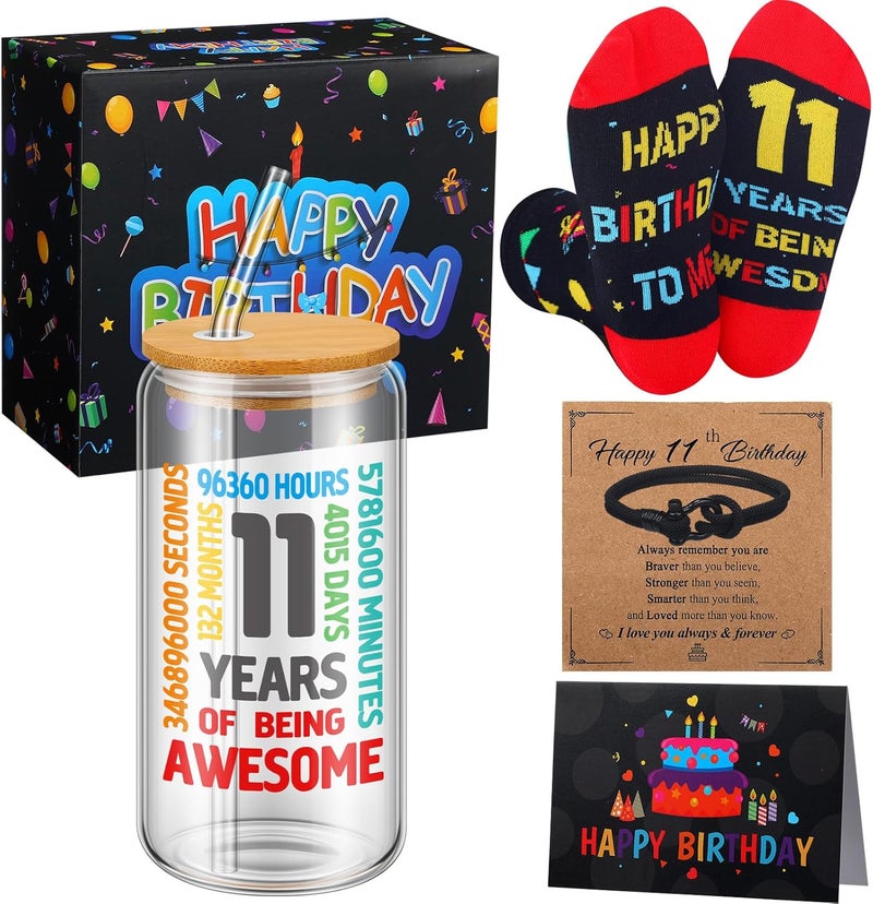11 Year Old Boy Gifts Ideas 11th Birthday Gifts Baskets for Beautiful Teen Boys Funny Birthday Gift Box with Greeting Card Socks Bracelet Tumbler for Kids Grandson Brother - Image 2
