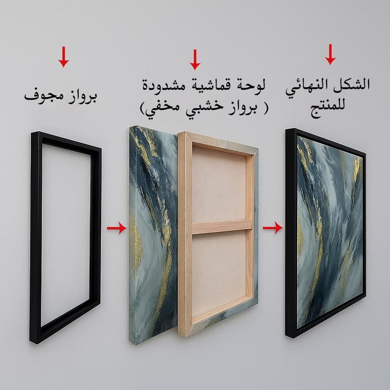 ماركتنا ثلاث لوحات قماشية مودرن بتصميم ريش مع برواز مجوف مقاس (90×40) ثلاث قطع - Image 5