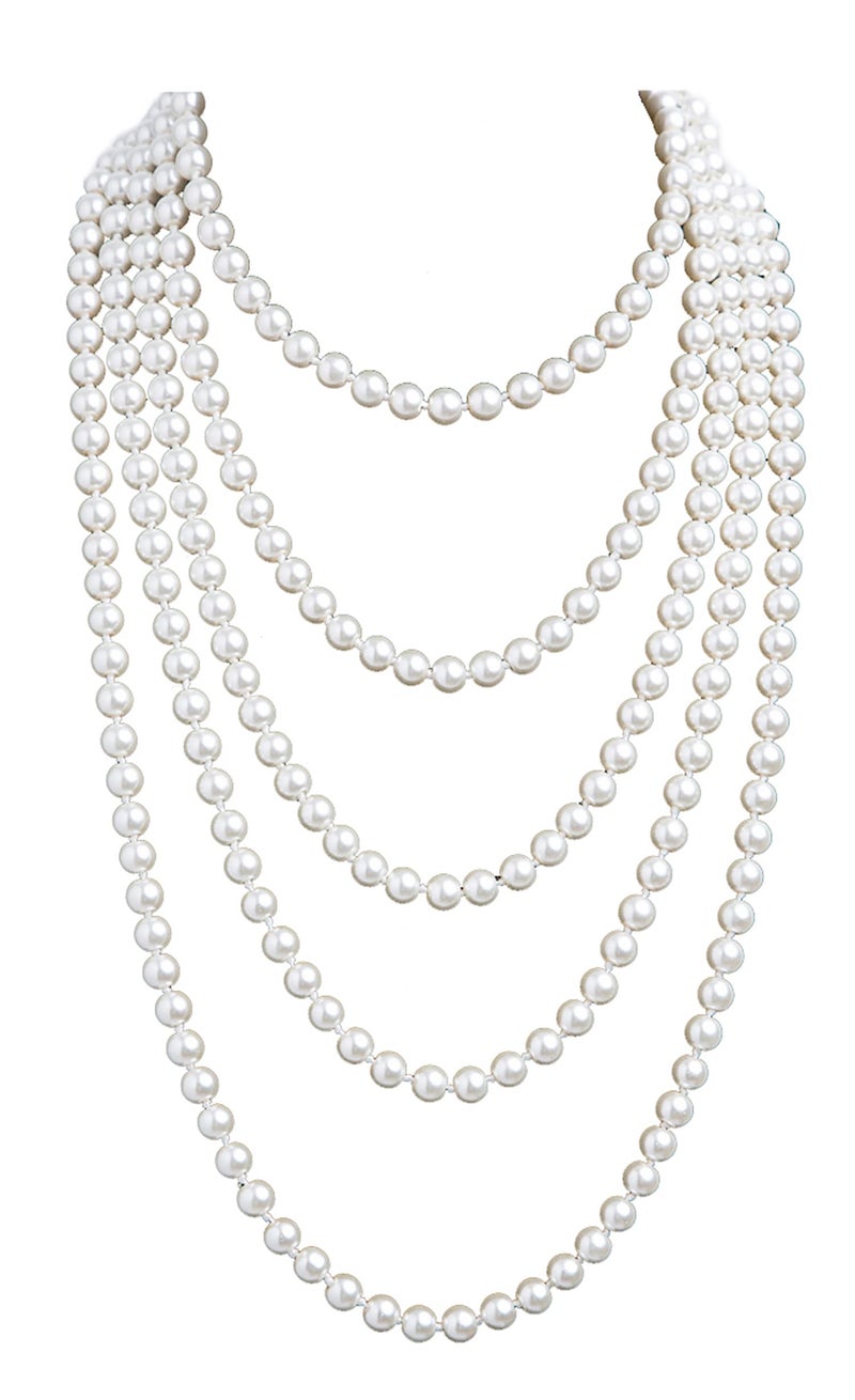 Cizoe 1920s Pearls Necklace Fashion Faux Pearls Gatsby Accessories Vintage Costume Jewelry Cream Long Necklace for Women(1A-white-1) - Image 1