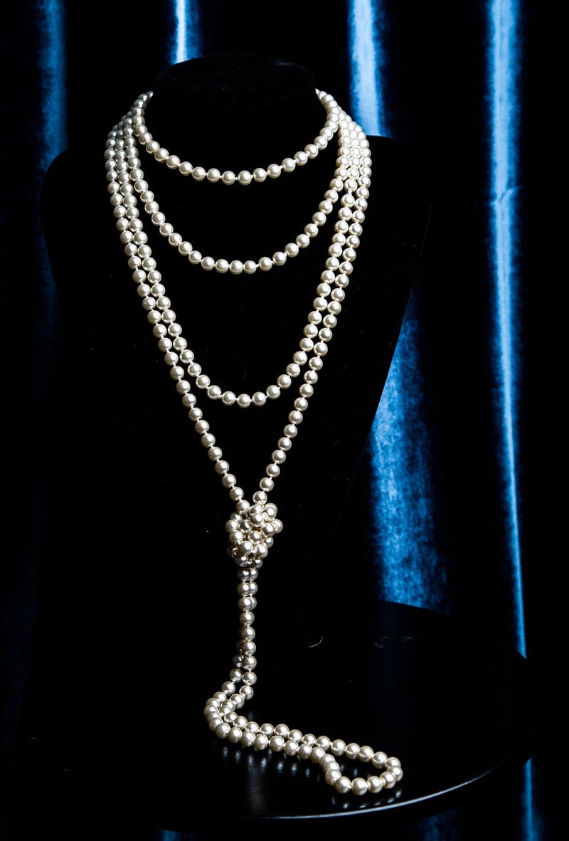 Cizoe 1920s Pearls Necklace Fashion Faux Pearls Gatsby Accessories Vintage Costume Jewelry Cream Long Necklace for Women(1A-white-1) - Image 2