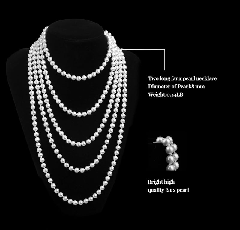 Cizoe 1920s Pearls Necklace Fashion Faux Pearls Gatsby Accessories Vintage Costume Jewelry Cream Long Necklace for Women(1A-white-1) - Image 3