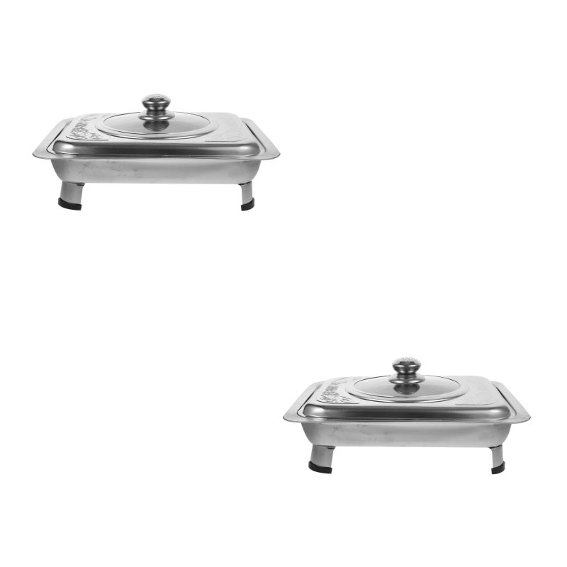 2 pcs Stainless Steel Buffet Dish Dish Tray Rectangular Canteen Basin with Cover - Image 2