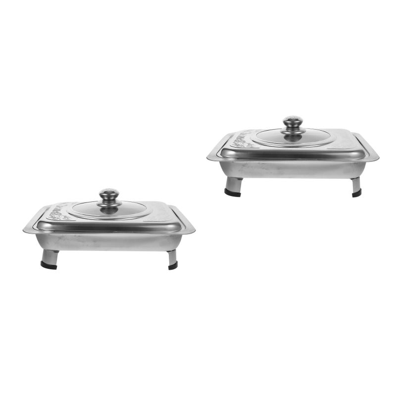 2 pcs Stainless Steel Buffet Dish Dish Tray Rectangular Canteen Basin with Cover - Image 5