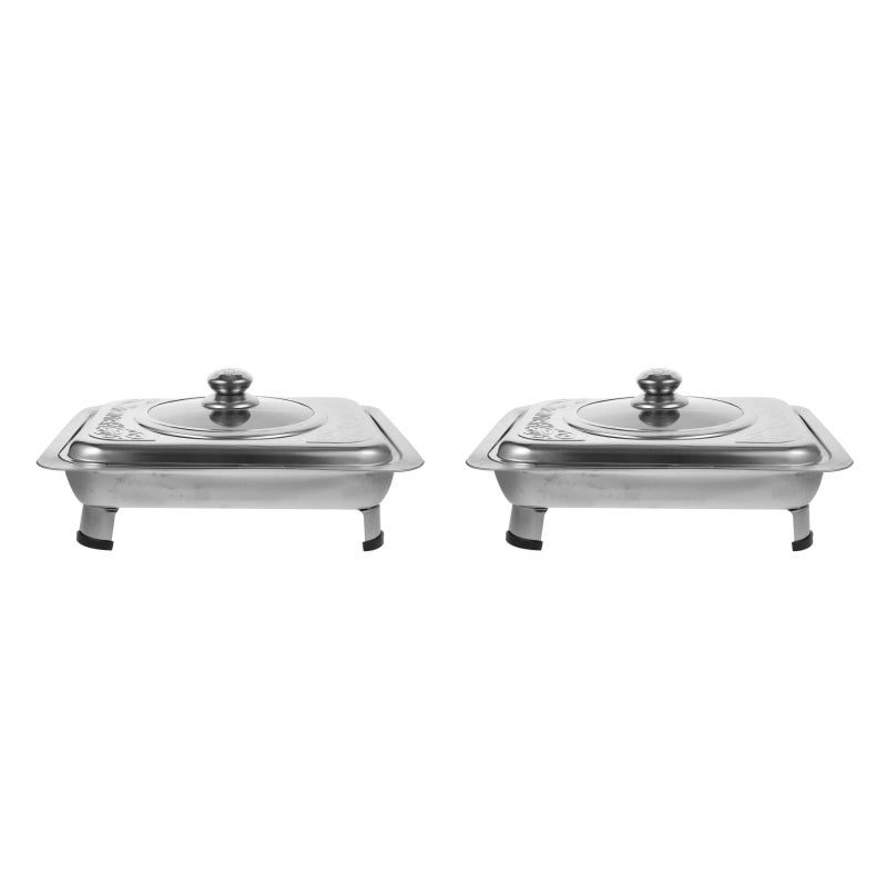 2 pcs Stainless Steel Buffet Dish Dish Tray Rectangular Canteen Basin with Cover - Image 3