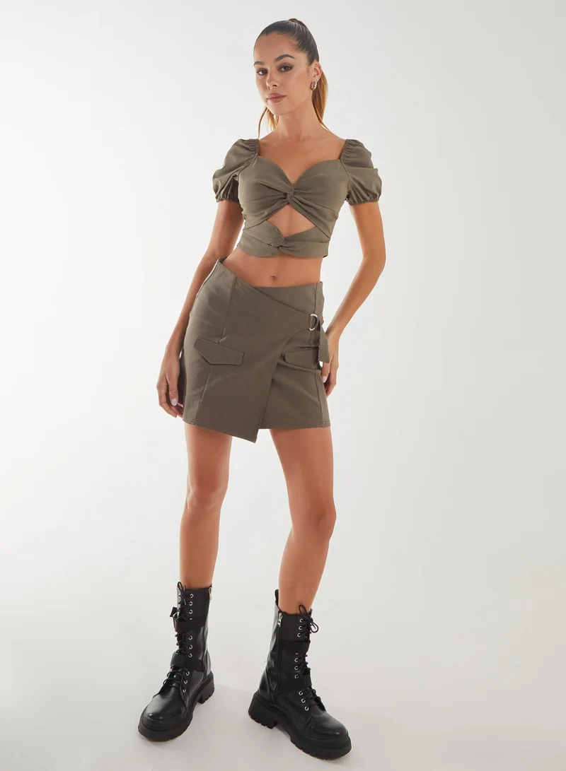 Pink Vanilla  Puff Sleeve Bengaline Cropped Top for Women | Best Price UAE