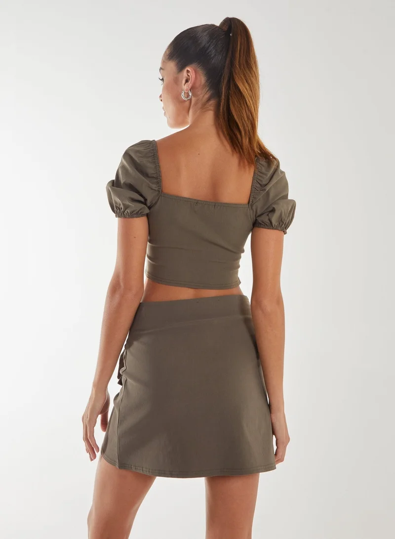 Pink Vanilla Puff Sleeve Bengaline Cropped Top