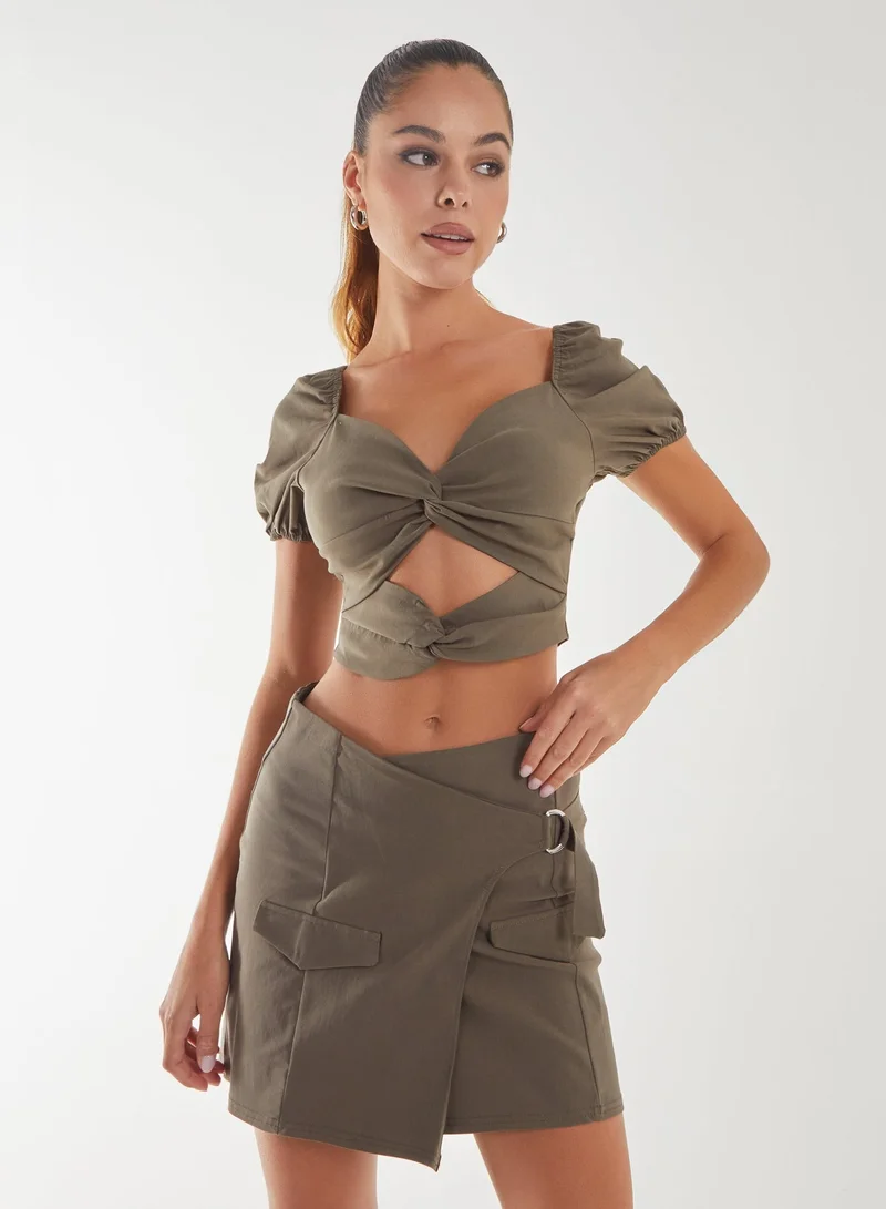 Pink Vanilla  Puff Sleeve Bengaline Cropped Top for Women | Best Price UAE