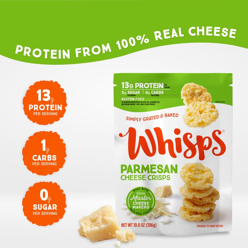 Whisps Cheese Crisps Parmesan Cheese | Protein Chips | Healthy Snacks | Protein Snacks, Gluten Free, High Protein, Low Carb Keto Food (10.8 Oz) - Image 2