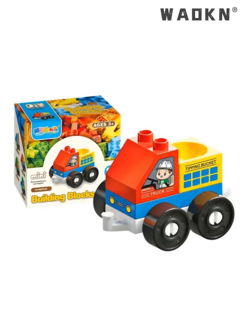WAOKN New Kids Early Education Easy Assembling Building Blocks Toy Cars Cute and Fetching City Transportation Vehicle Series Dumper Preschool Boys and Girls Ages 2-5