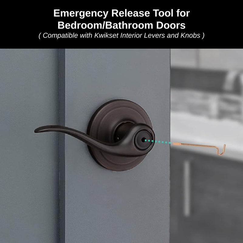 Non Applicable Bedroom/Bathroom Door Steel Emergency Release Tool Compatible with Kwikset Interior Levers and Knobs (6), Gold Color - Image 3