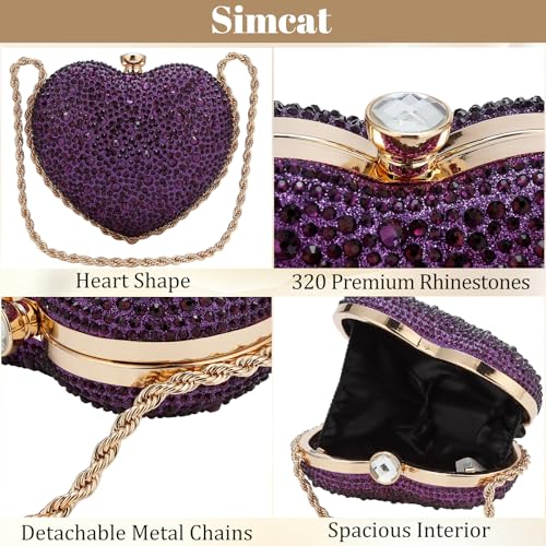 Simcat Cute Heart Shape Clutch Purses Love Heart Women Rhinestone Wedding Handbag Clutch Party Evening Bag - Image 4