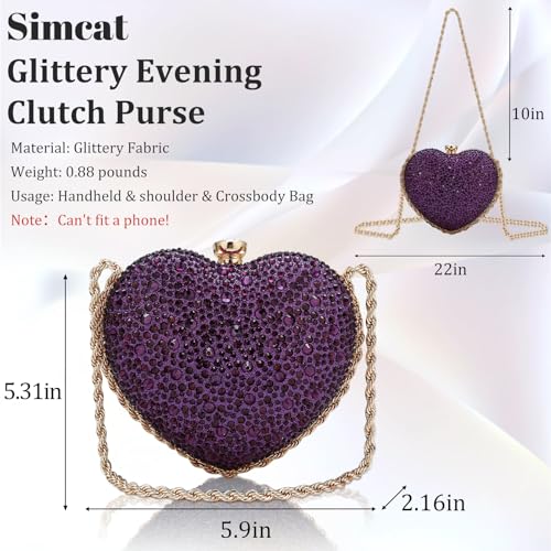 Simcat Cute Heart Shape Clutch Purses Love Heart Women Rhinestone Wedding Handbag Clutch Party Evening Bag - Image 2