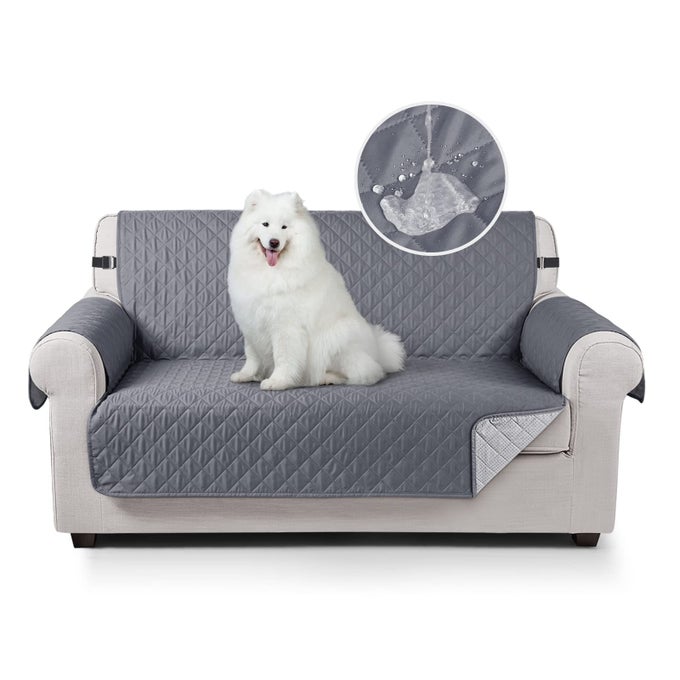 SOFA COVERS 100 WATERPROOF SOFA SLIPCOVERS 2 SEATERNON SLIP COVER FOR KIDSDOGSPETSWASHABLE SOFA PROTECTOR WITH ELASTIC STRAP DARK GREYUPDATE OF CLOTH