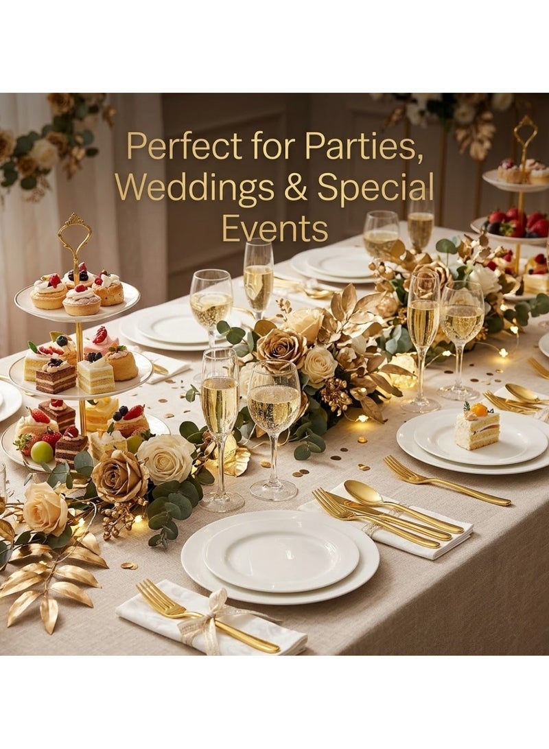 Lukadah Set of 24 – Plastic Disposable Cutlery Set 3 pieces with 1 Napkin, Premium Gold includes 1 Fork, 1 Spoon, 1 Knife with Napkins, Heavy Duty Metallic Gold Party Tableware Utensils for Wedding, Birthday, Catering, Picnic & Events - Image 3