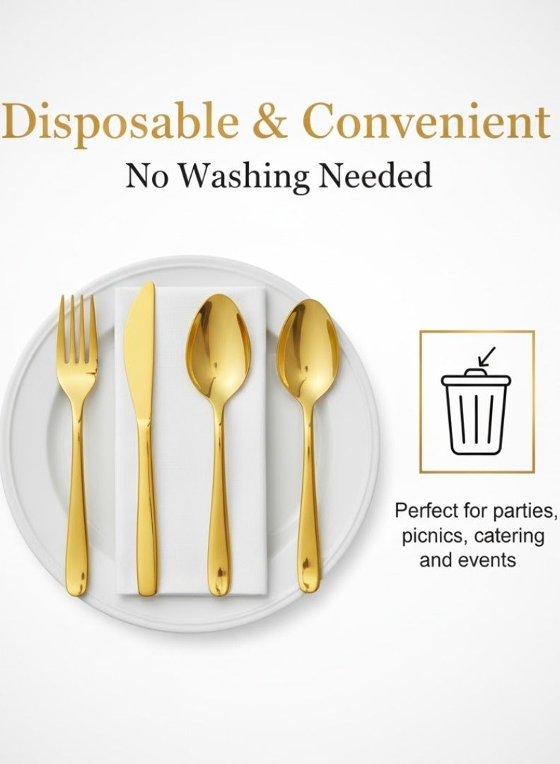 Lukadah Set of 24 – Plastic Disposable Cutlery Set 3 pieces with 1 Napkin, Premium Gold includes 1 Fork, 1 Spoon, 1 Knife with Napkins, Heavy Duty Metallic Gold Party Tableware Utensils for Wedding, Birthday, Catering, Picnic & Events - Image 5