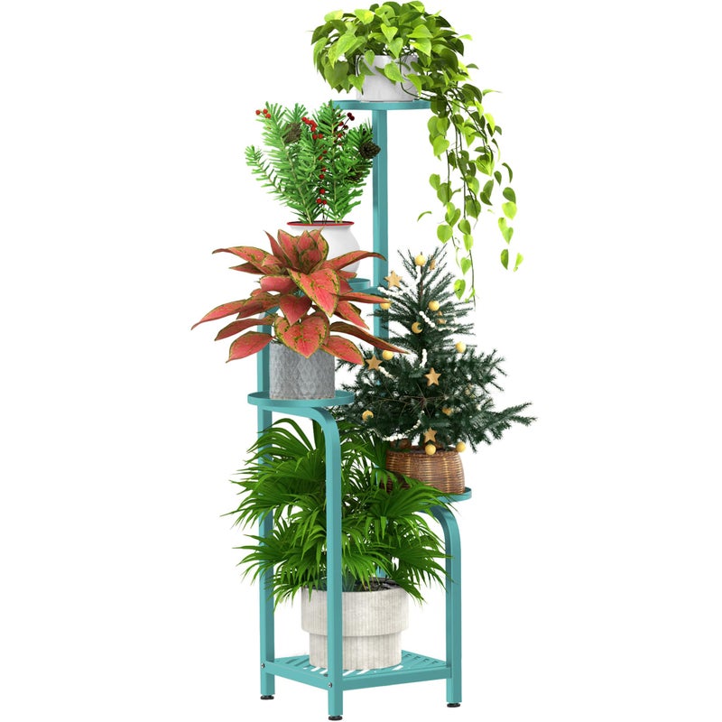 TOSKING 5 Tier Tall Plant Stand Indoor Outdoor, Heavy Duty Corner Shelf for Plants & Decor, Space Saving 3.9FT Metal Flower Pot Stand for Balcony, Garden, Living Room, Patio (Blue, 47in) - Image 1