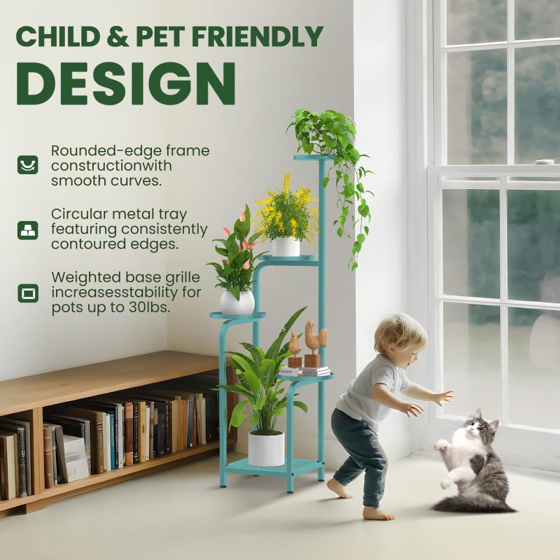 TOSKING 5 Tier Tall Plant Stand Indoor Outdoor, Heavy Duty Corner Shelf for Plants & Decor, Space Saving 3.9FT Metal Flower Pot Stand for Balcony, Garden, Living Room, Patio (Blue, 47in) - Image 5