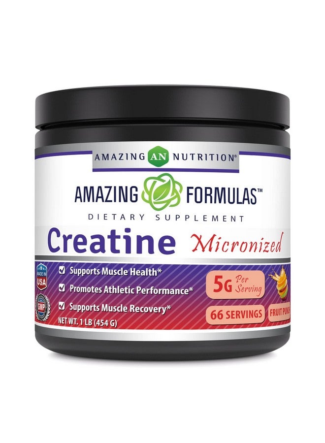 Amazing Nutrition Amazing Formulas Micronized Creatine Monohydrate Supplement | 5000 Mg | Non-GMO | Gluten Free | Made in USA (1 Lb, Fruit Punch) - Image 1
