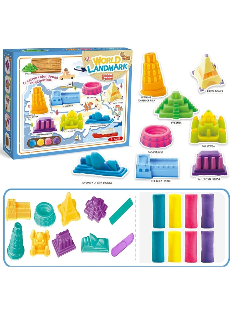 واحة الألعاب مجموعة قوالب طين اللعب والرمل للأطفال – 18 قطعة مع أشكال معالم عالمية وعجين طين وأدوات – لعبة إبداعية تعليمية للأولاد والبنات من عمر 3–10 سنوات - Image 1