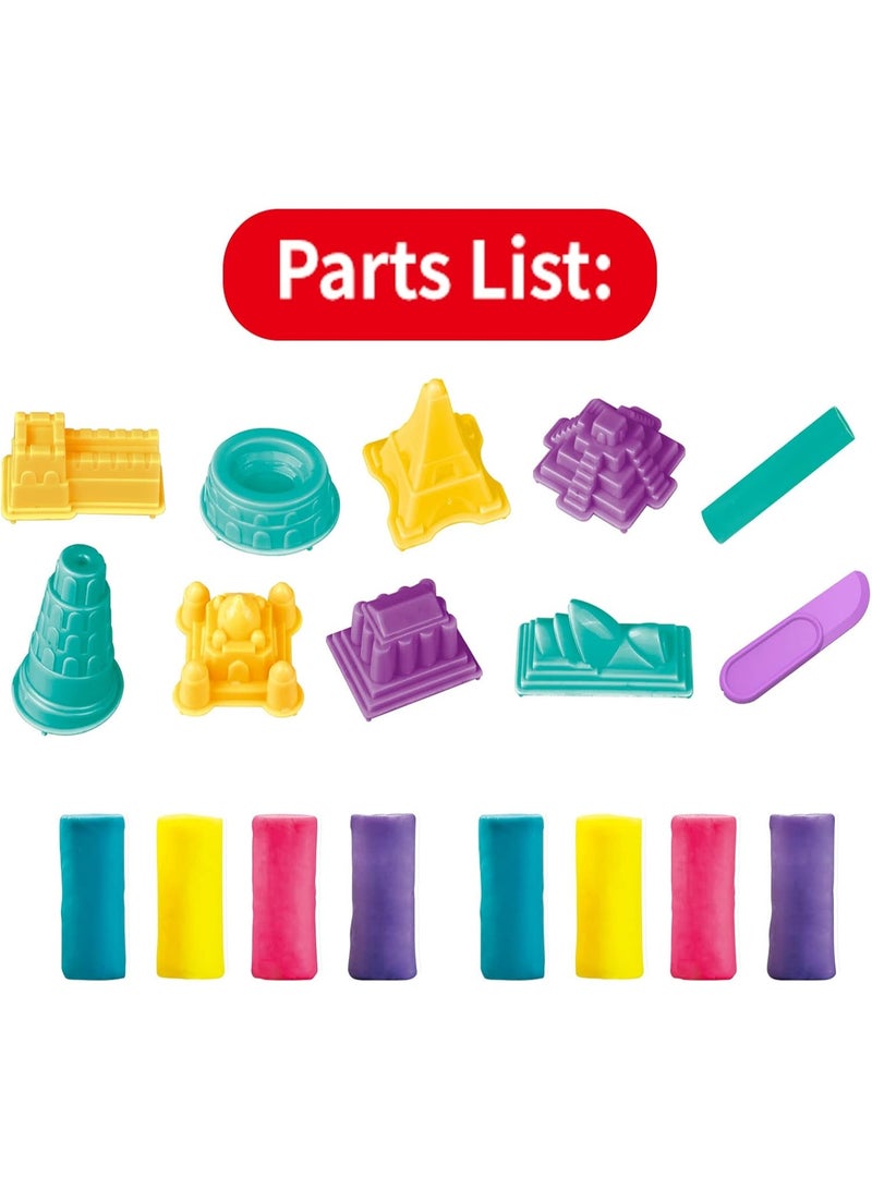 واحة الألعاب مجموعة قوالب طين اللعب والرمل للأطفال – 18 قطعة مع أشكال معالم عالمية وعجين طين وأدوات – لعبة إبداعية تعليمية للأولاد والبنات من عمر 3–10 سنوات - Image 4