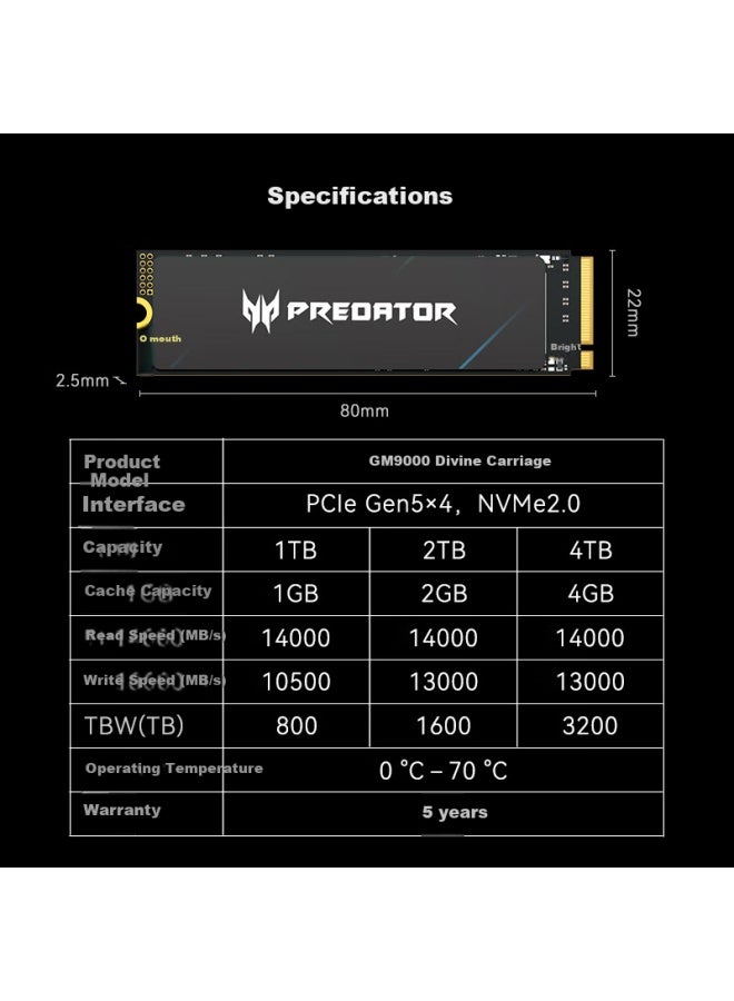 Predator 2tb Ssd M.2 Interface Gm9000 Chariot Series Nvme Pcie 5.0 Read Speed 14000mb/s Ai Computer Storage Component - Image 4
