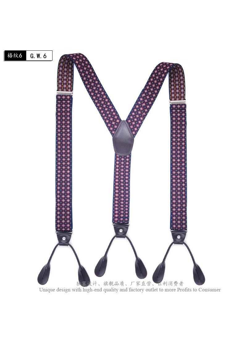 Generic British Style Button Suspenders 3.5cm Wide Plaid 6 small red +120cm 