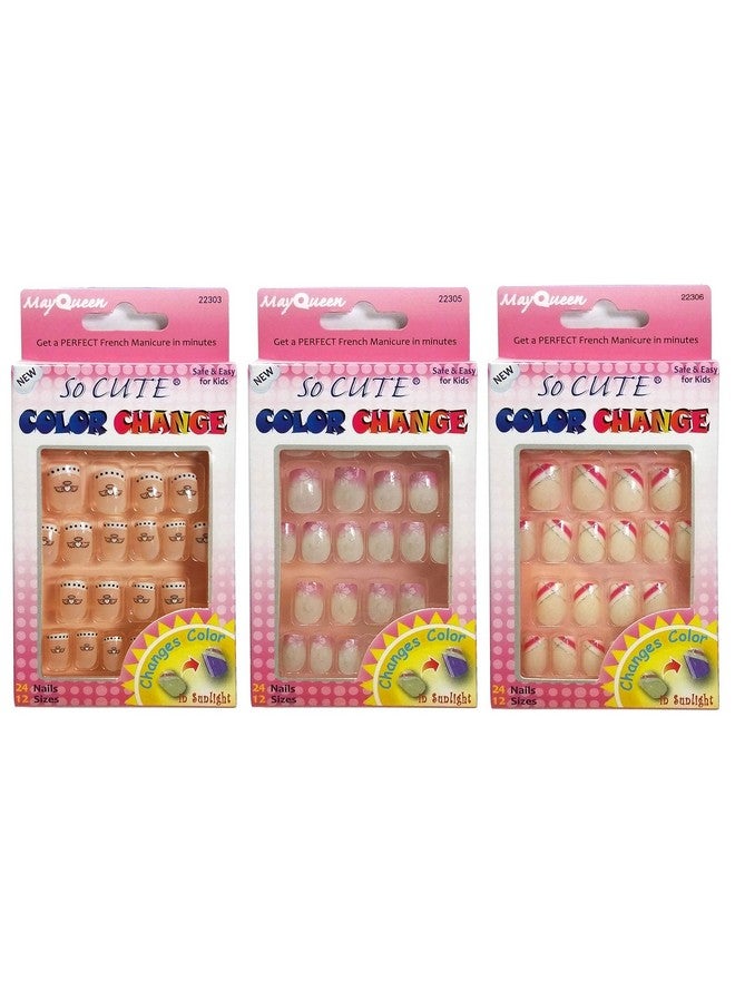 Beautia 3Pack 72Tips So Cute Junior Color Changing Nail Under Sun Sticker Nail For Kids (Pattern 4)  - Image 1