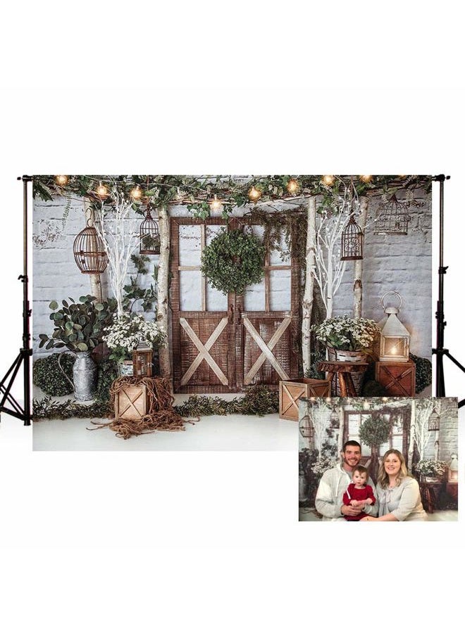 MEHOFOND MEHOFOTO 7x5ft Winter Christmas Dinner Party Photography Background Rustic Brown Wood Wall Door Glitter Lights Birdcage Xmas Backdrops Family Holiday Birthday Party Photo Props Banner Supplies  - Image 1