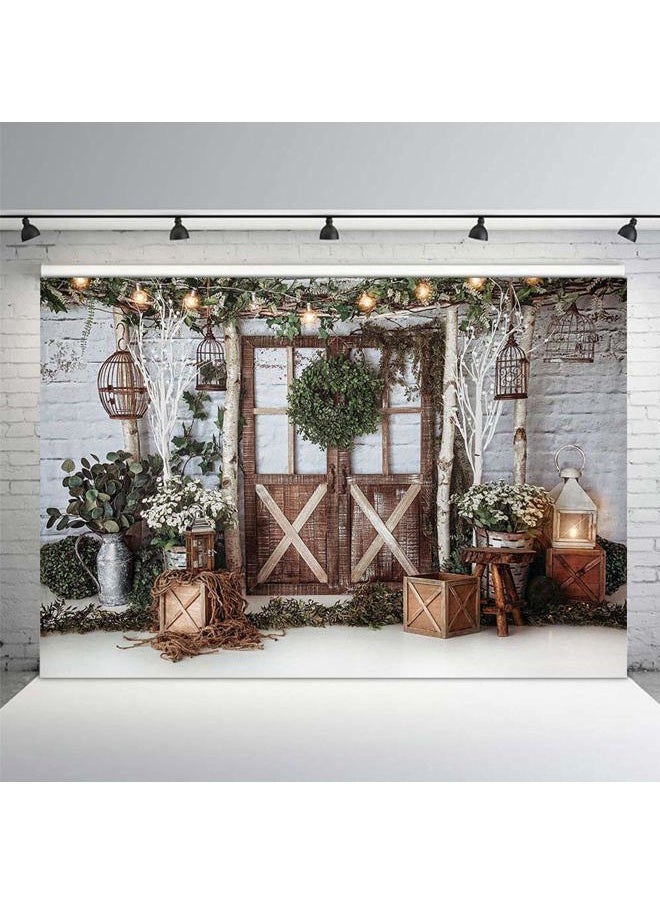MEHOFOND MEHOFOTO 7x5ft Winter Christmas Dinner Party Photography Background Rustic Brown Wood Wall Door Glitter Lights Birdcage Xmas Backdrops Family Holiday Birthday Party Photo Props Banner Supplies  - Image 5