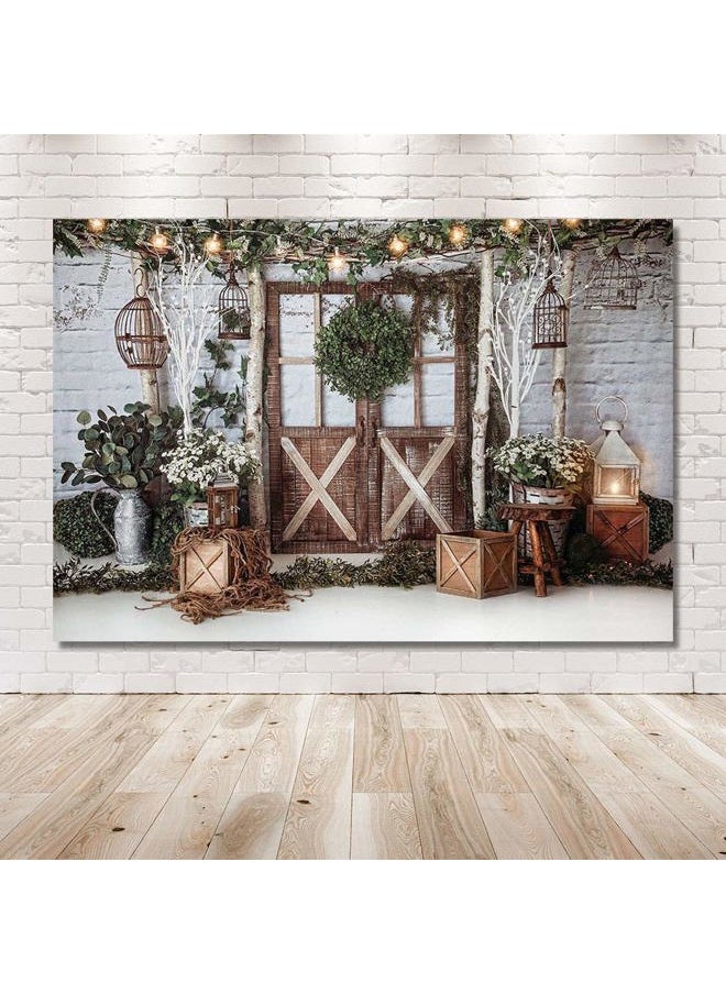 MEHOFOND MEHOFOTO 7x5ft Winter Christmas Dinner Party Photography Background Rustic Brown Wood Wall Door Glitter Lights Birdcage Xmas Backdrops Family Holiday Birthday Party Photo Props Banner Supplies  - Image 4